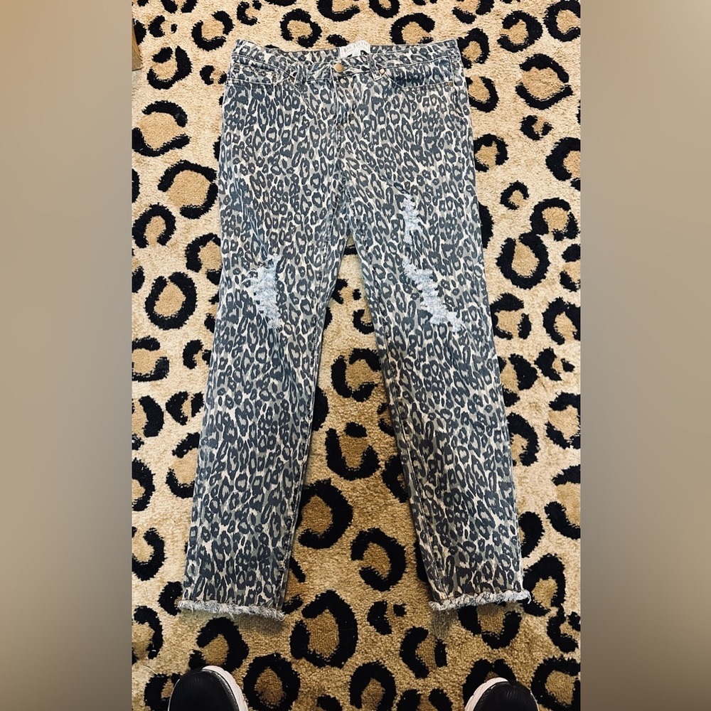 Leopard Print Skinny Jeans - Gray/Black